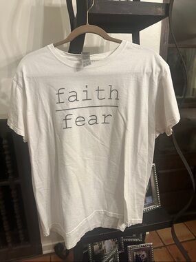 Gildan White Short-Sleeve Tee with 'faith / fear' Graphic